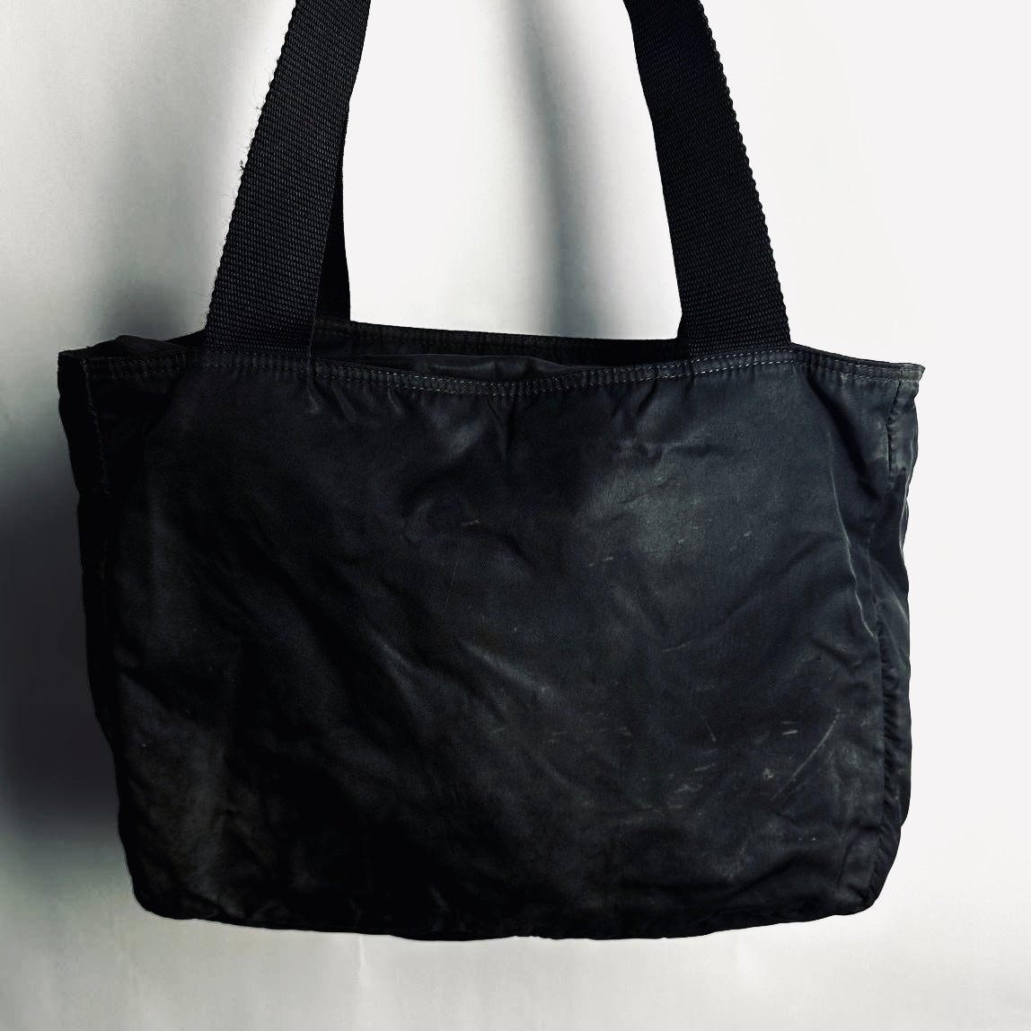 Prada Black Tessuto Classic Logo Nylon Shoulder Shopper Zip Tote Bag