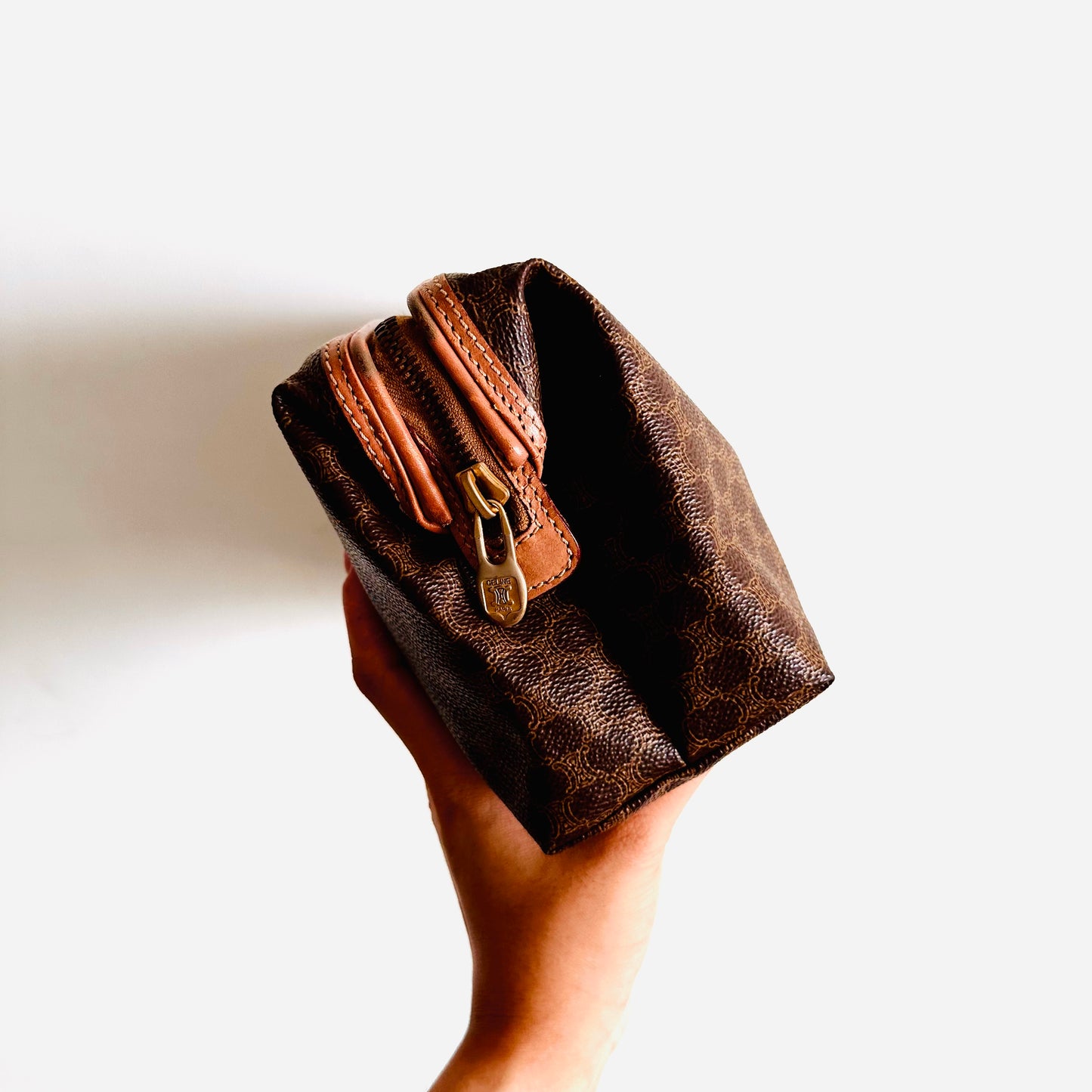Celine Triomphe Macadam Monogram Logo Vintage GHW Toiletry Pouch Case Clutch