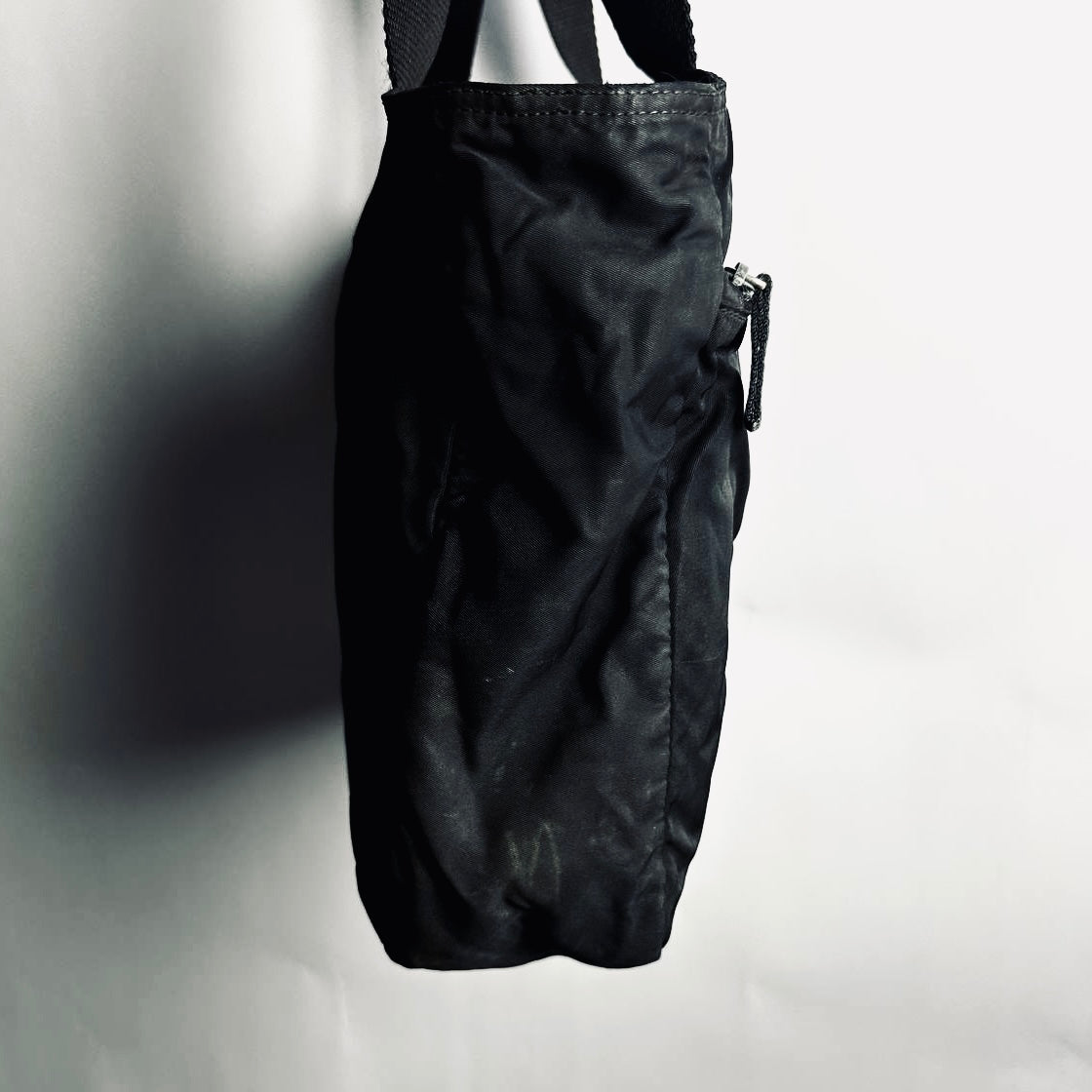 Prada Black Tessuto Classic Logo Nylon Shoulder Shopper Zip Tote Bag