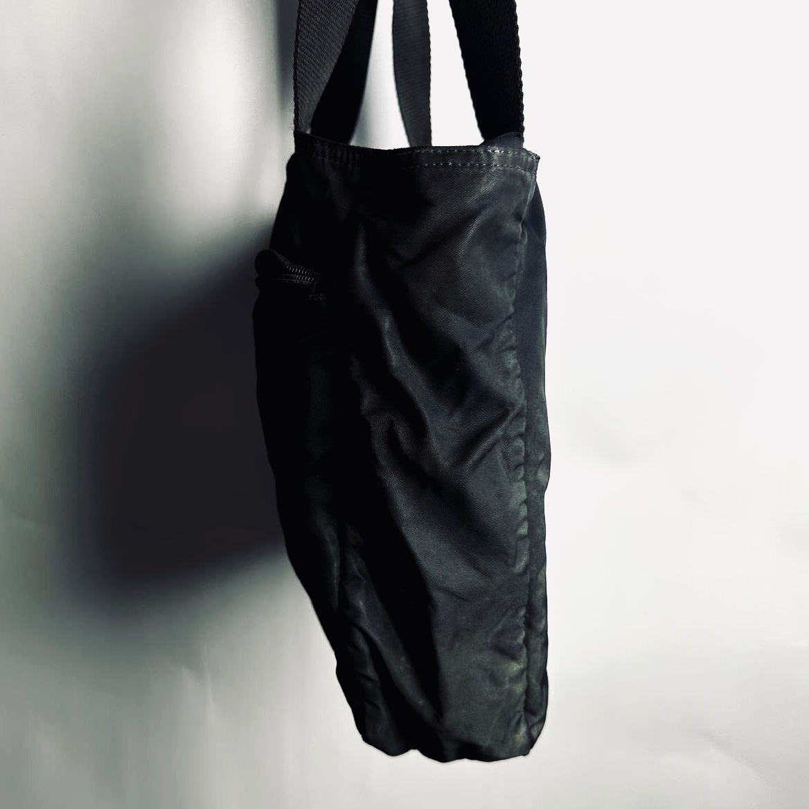 Prada Black Tessuto Classic Logo Nylon Shoulder Shopper Zip Tote Bag