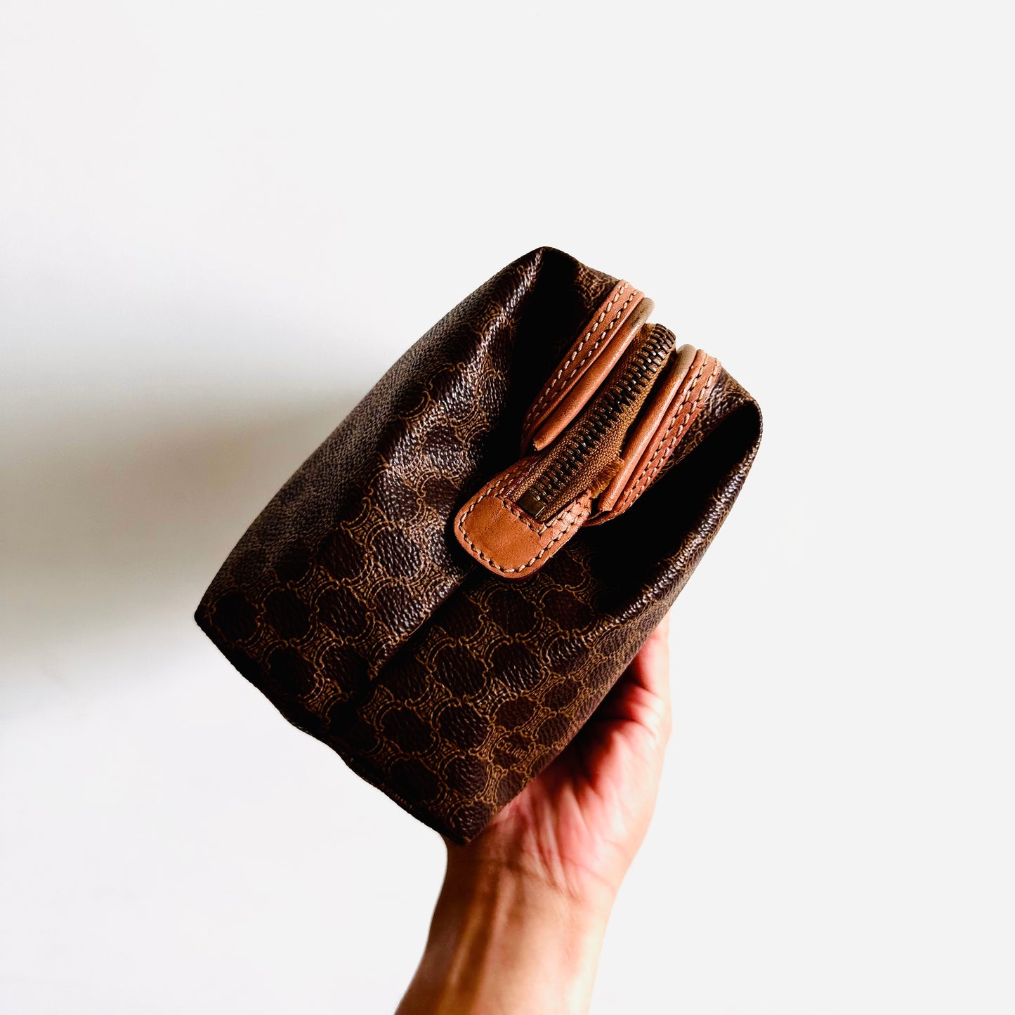 Celine Triomphe Macadam Monogram Logo Vintage GHW Toiletry Pouch Case Clutch