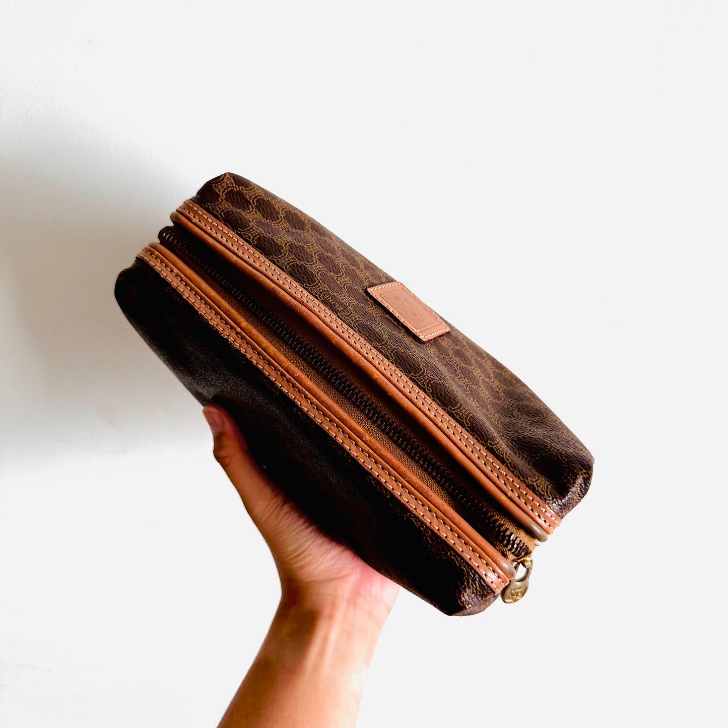 Celine Triomphe Macadam Monogram Logo Vintage GHW Toiletry Pouch Case Clutch