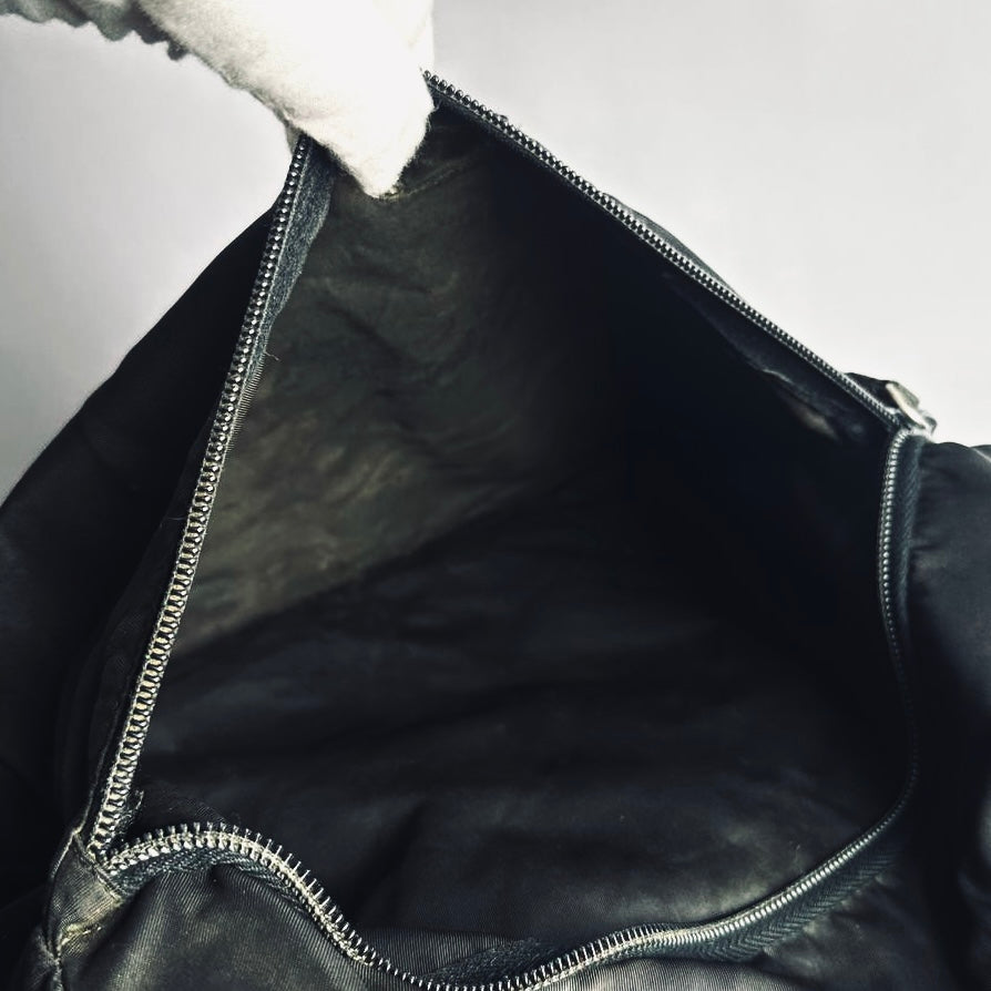 Prada Black Tessuto Classic Logo Nylon Shoulder Shopper Zip Tote Bag