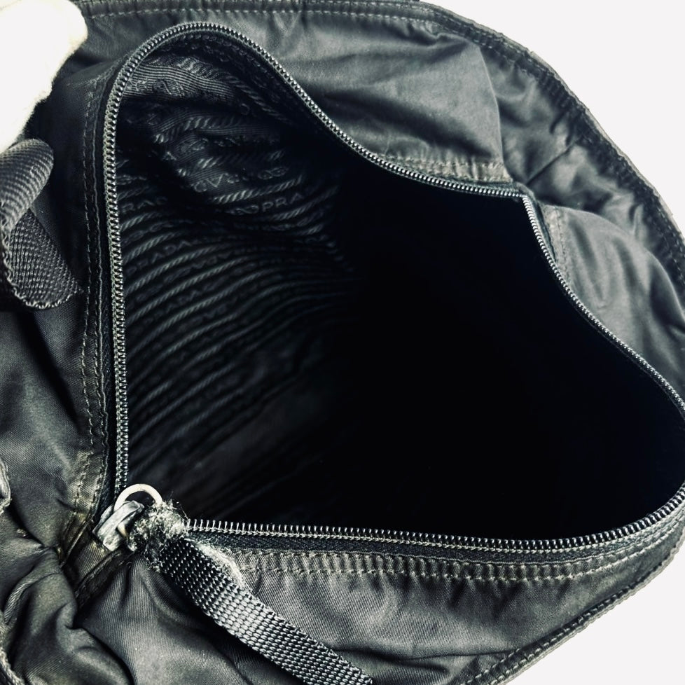 Prada Black Tessuto Classic Logo Nylon Shoulder Shopper Zip Tote Bag