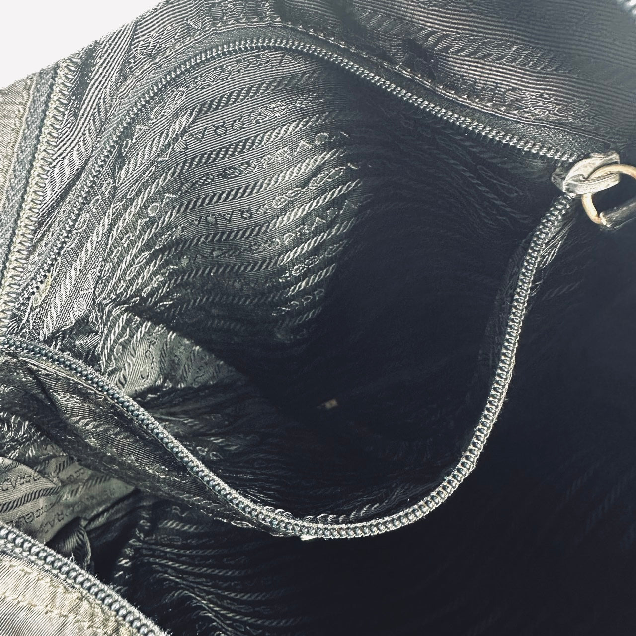 Prada Black Tessuto Classic Logo Nylon Shoulder Shopper Zip Tote Bag