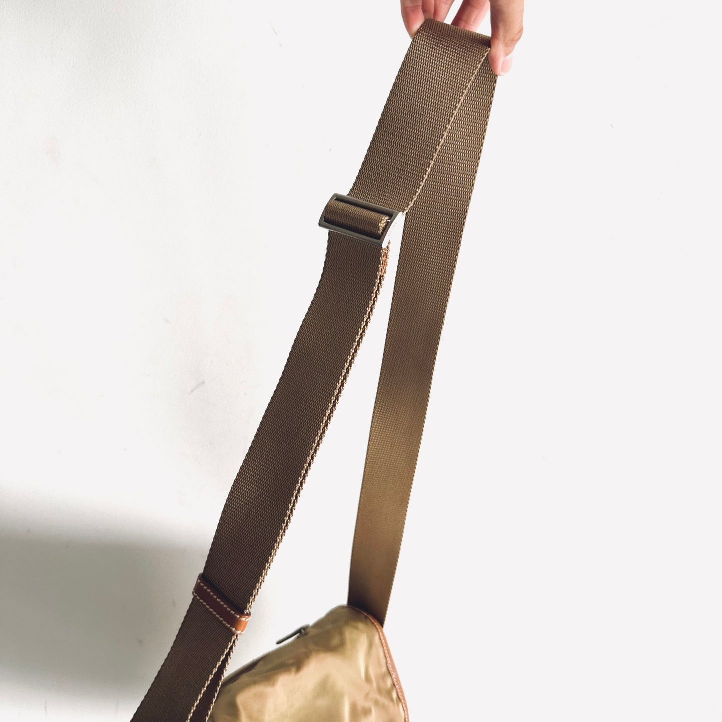 Prada Tan Khaki Tessuto Classic Logo Nylon & Leather Flap Shoulder Sling Bag
