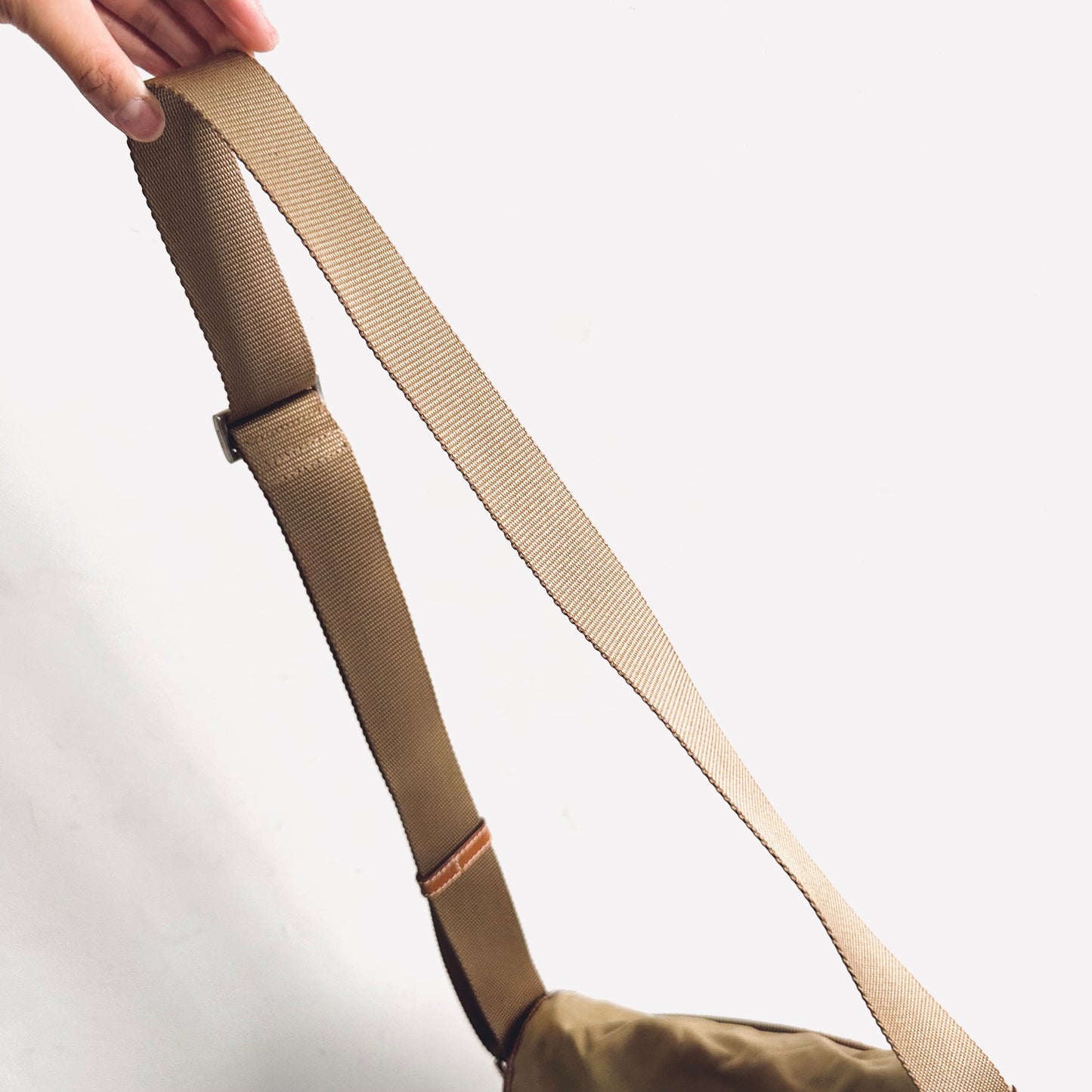 Prada Tan Khaki Tessuto Classic Logo Nylon & Leather Flap Shoulder Sling Bag
