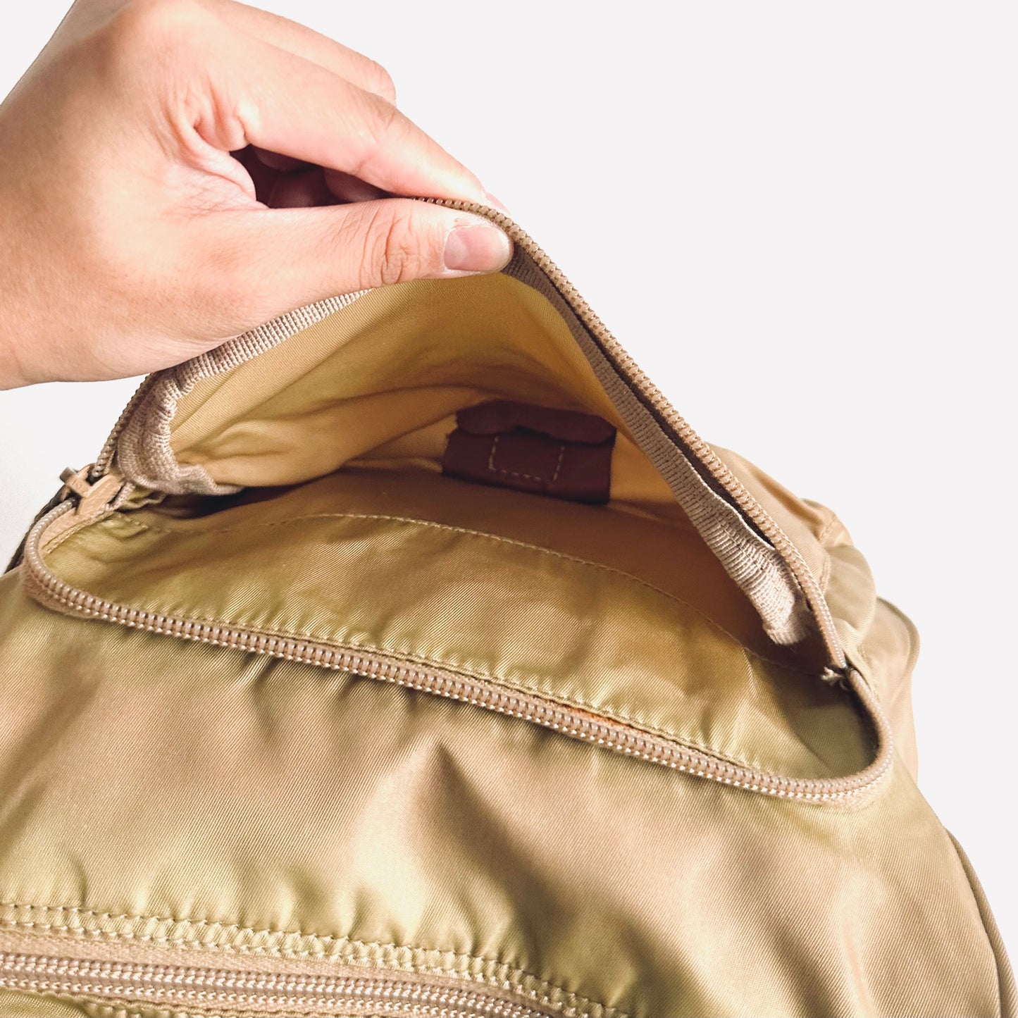 Prada Tan Khaki Tessuto Classic Logo Nylon & Leather Flap Shoulder Sling Bag