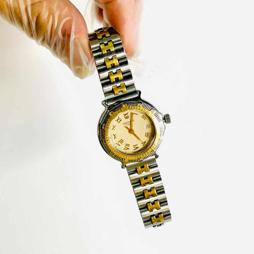 Hermes Captain Nemo Arceau Clipper 26MM Gold & Stainless Steel Monogram Logo Quartz Watch
