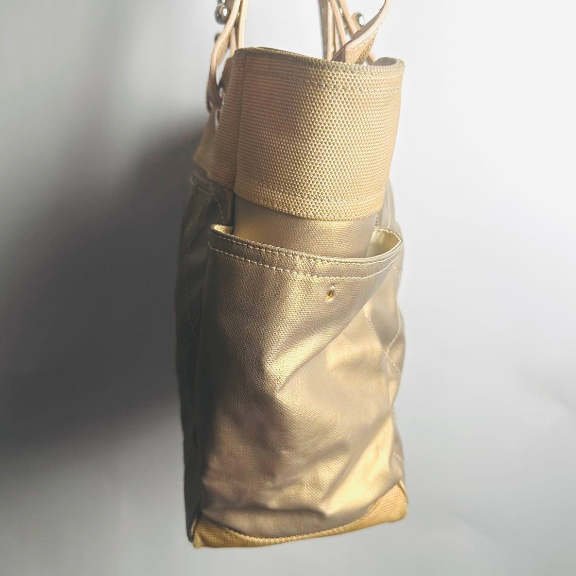 Chanel Beige Taupe Metallic Paris Biarritz CC Monogram Logo Quilted Fabric & Leather Shopper Shoulder Tote Bag With Pockets 11s
