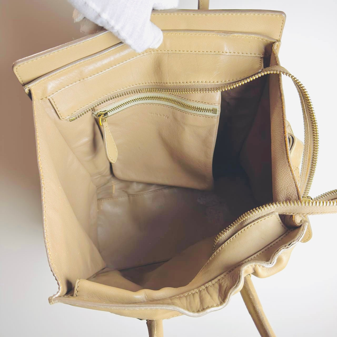 Celine Dune Beige GHW Micro Luggage Monogram Logo Shopper Shoulder Tote Bag