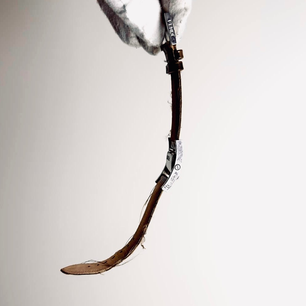 Fendi FF Brown Zucca Monogram Logo Black Dial Rectangular Stainless Steel 26MM Quartz Watch