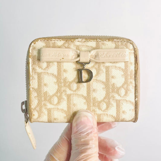 Christian Dior CD Romantique Beige Oblique Monogram Logo Zippy Zip Around Compact Wallet