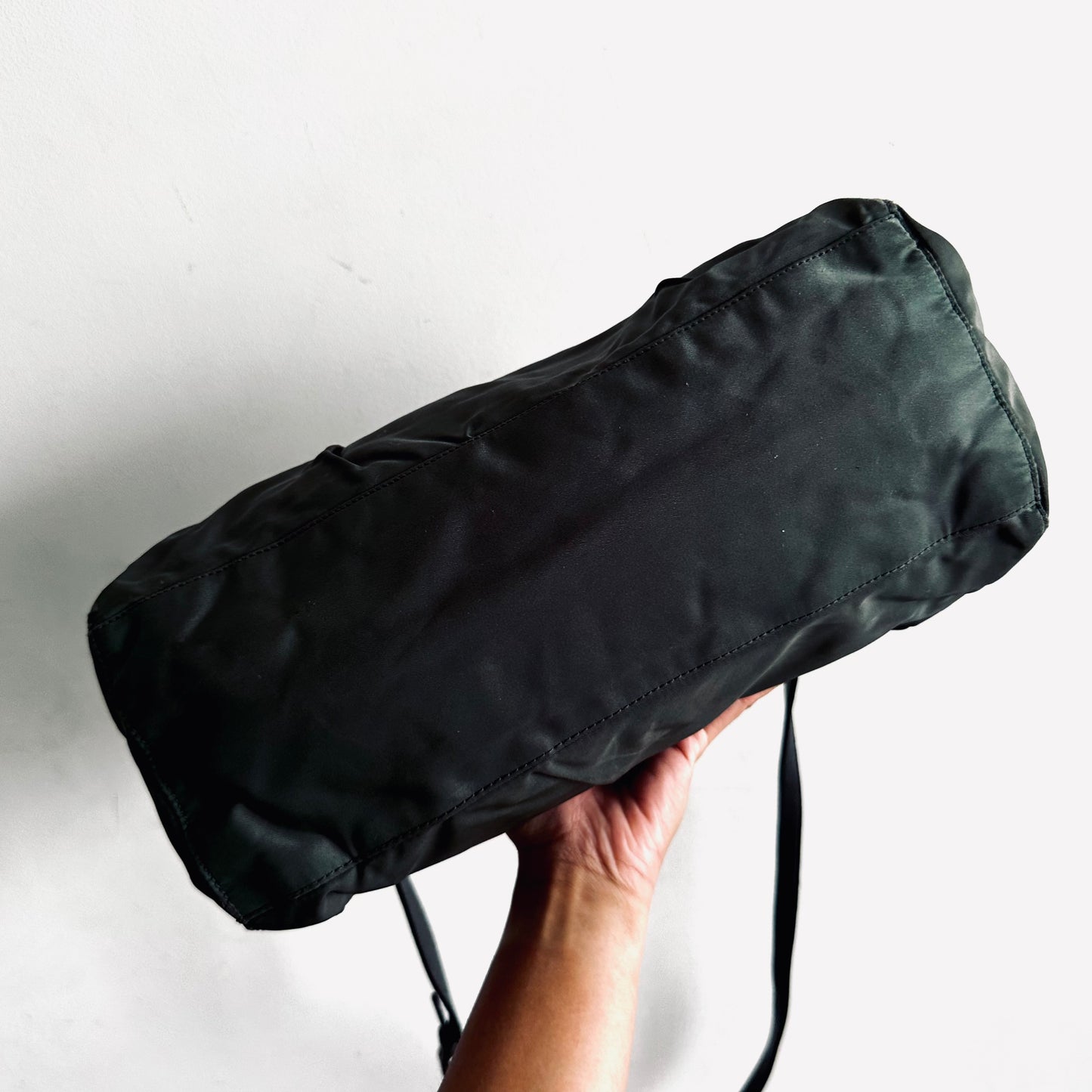 Prada Dark Green Ardesia GHW Ruched Tessuto Bow Classic Logo Nylon & Leather 2-Way Shoulder Sling Shopper Tote Bag