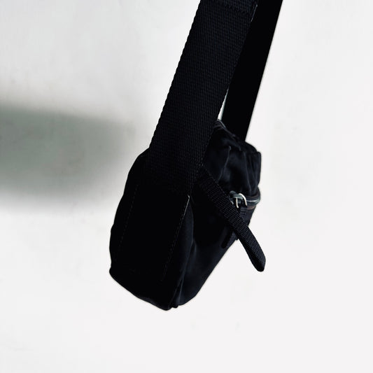 Prada Black Tessuto Classic Logo Nylon & Leather Camera Shoulder Sling Bag