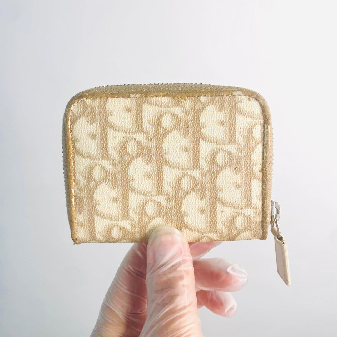 Christian Dior CD Romantique Beige Oblique Monogram Logo Zippy Zip Around Compact Wallet