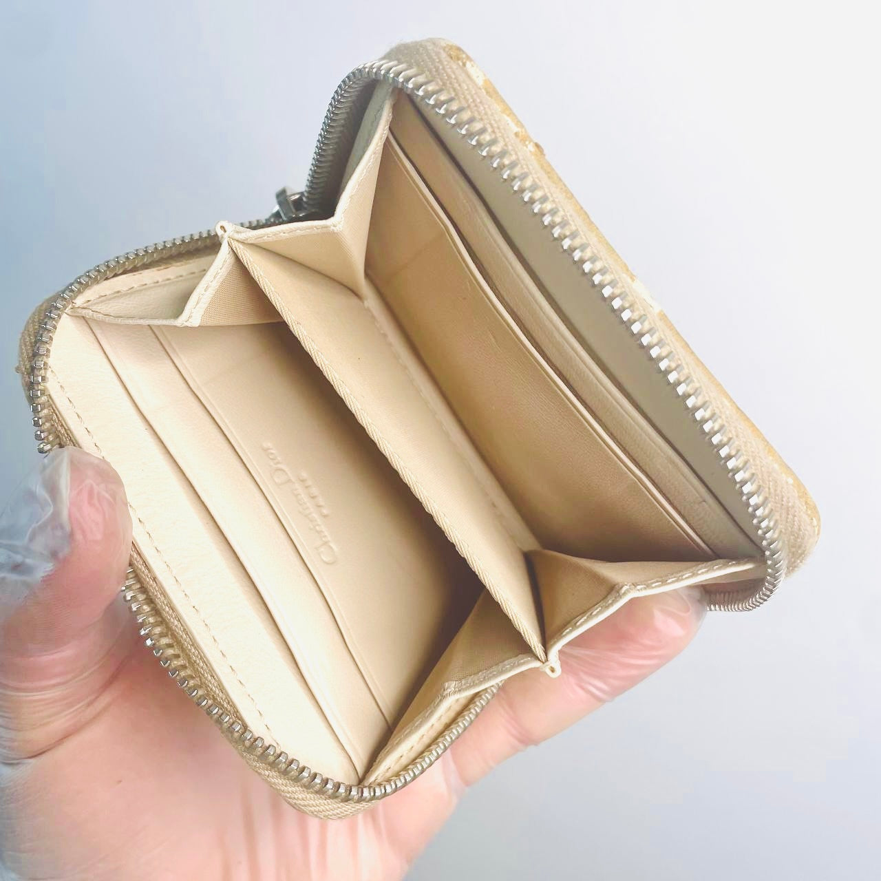 Christian Dior CD Romantique Beige Oblique Monogram Logo Zippy Zip Around Compact Wallet