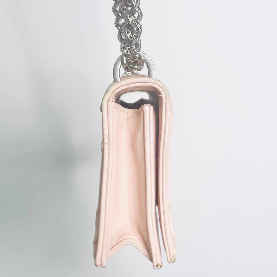 Christian Dior Diorama Pale Pink Monogram Logo Cannage Quilted Leather 2-Way Flap Small Shoulder Sling Chain Bag