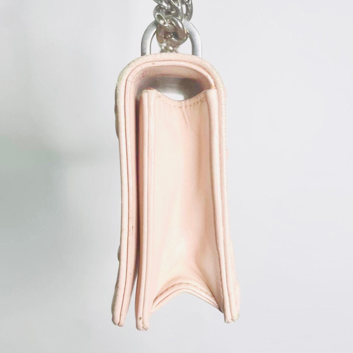 Christian Dior Diorama Pale Pink Monogram Logo Cannage Quilted Leather 2-Way Flap Small Shoulder Sling Chain Bag