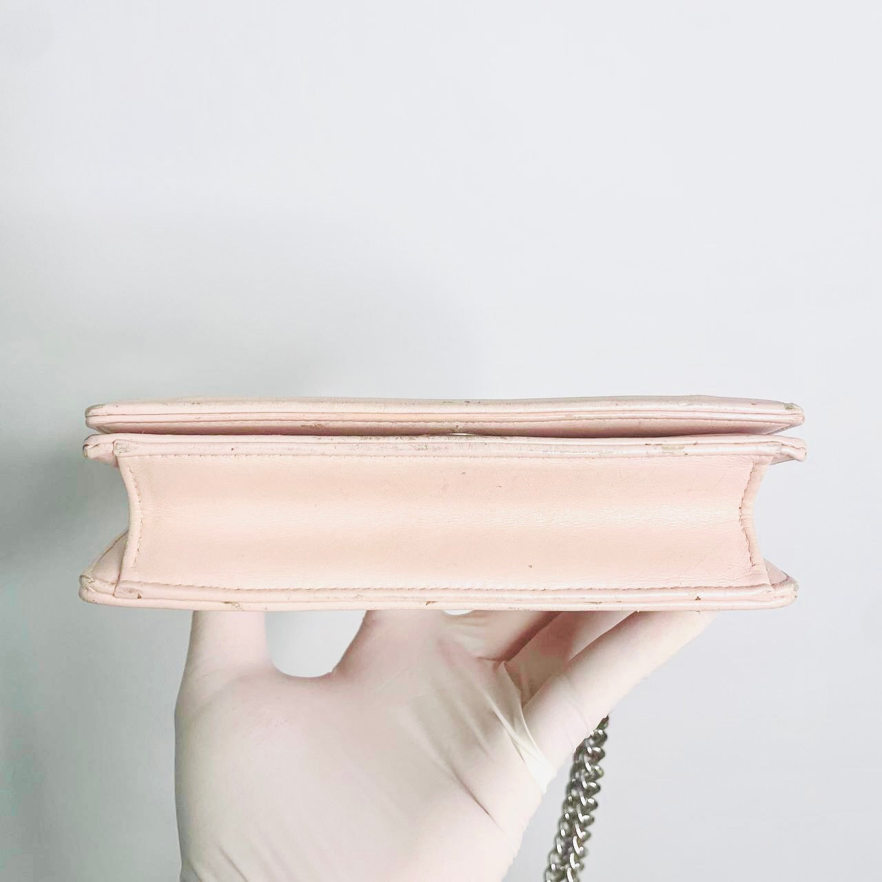 Christian Dior Diorama Pale Pink Monogram Logo Cannage Quilted Leather 2-Way Flap Small Shoulder Sling Chain Bag
