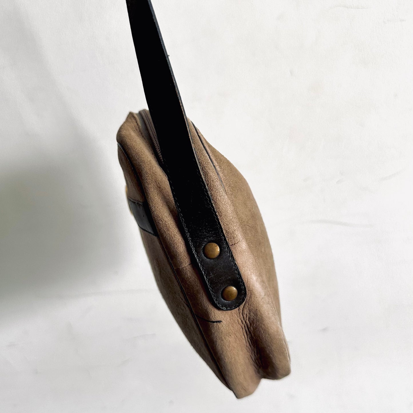 Christian Dior CD Taupe Brown GHW Giant Monogram Logo Suede Vintage Shoulder Sling Bag