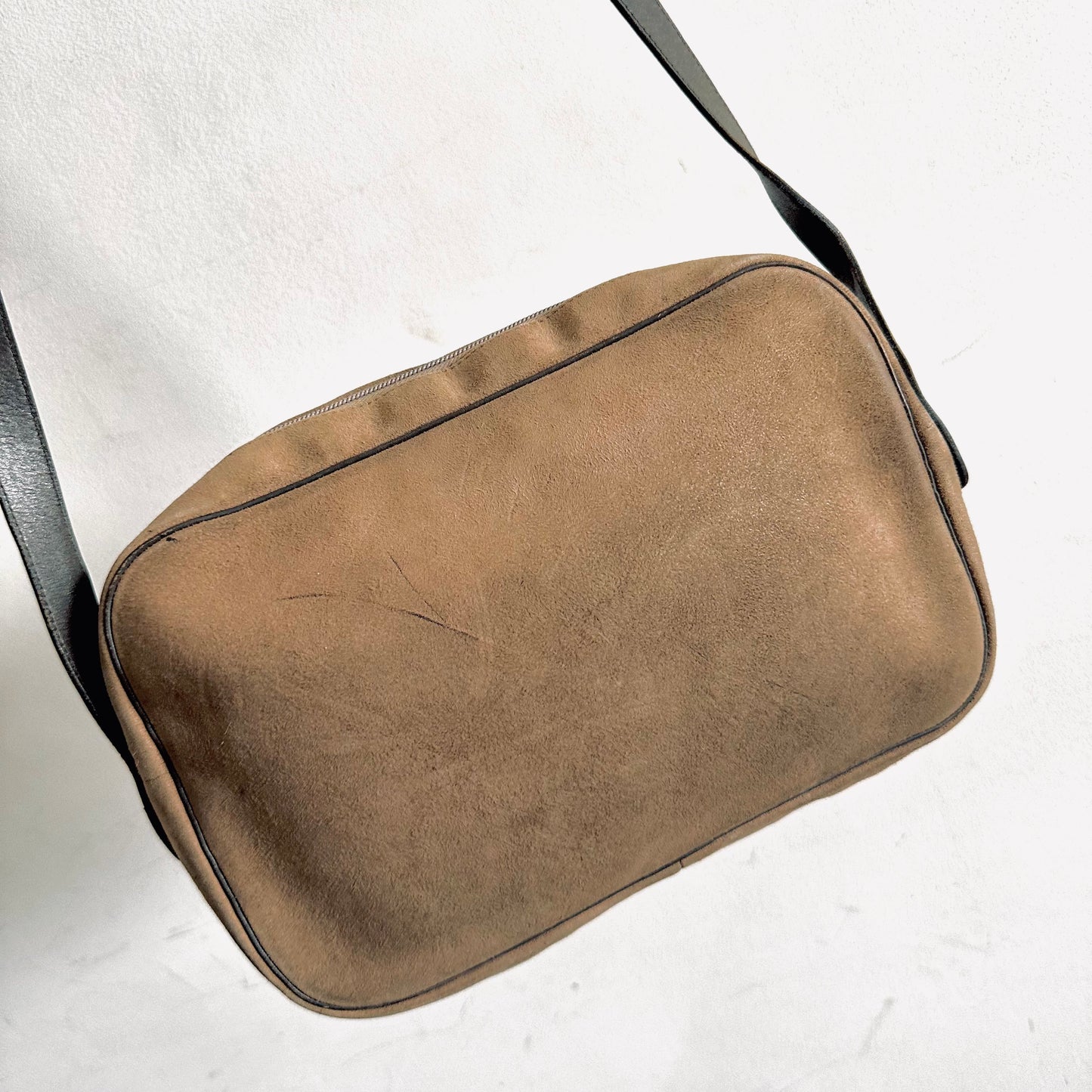 Christian Dior CD Taupe Brown GHW Giant Monogram Logo Suede Vintage Shoulder Sling Bag