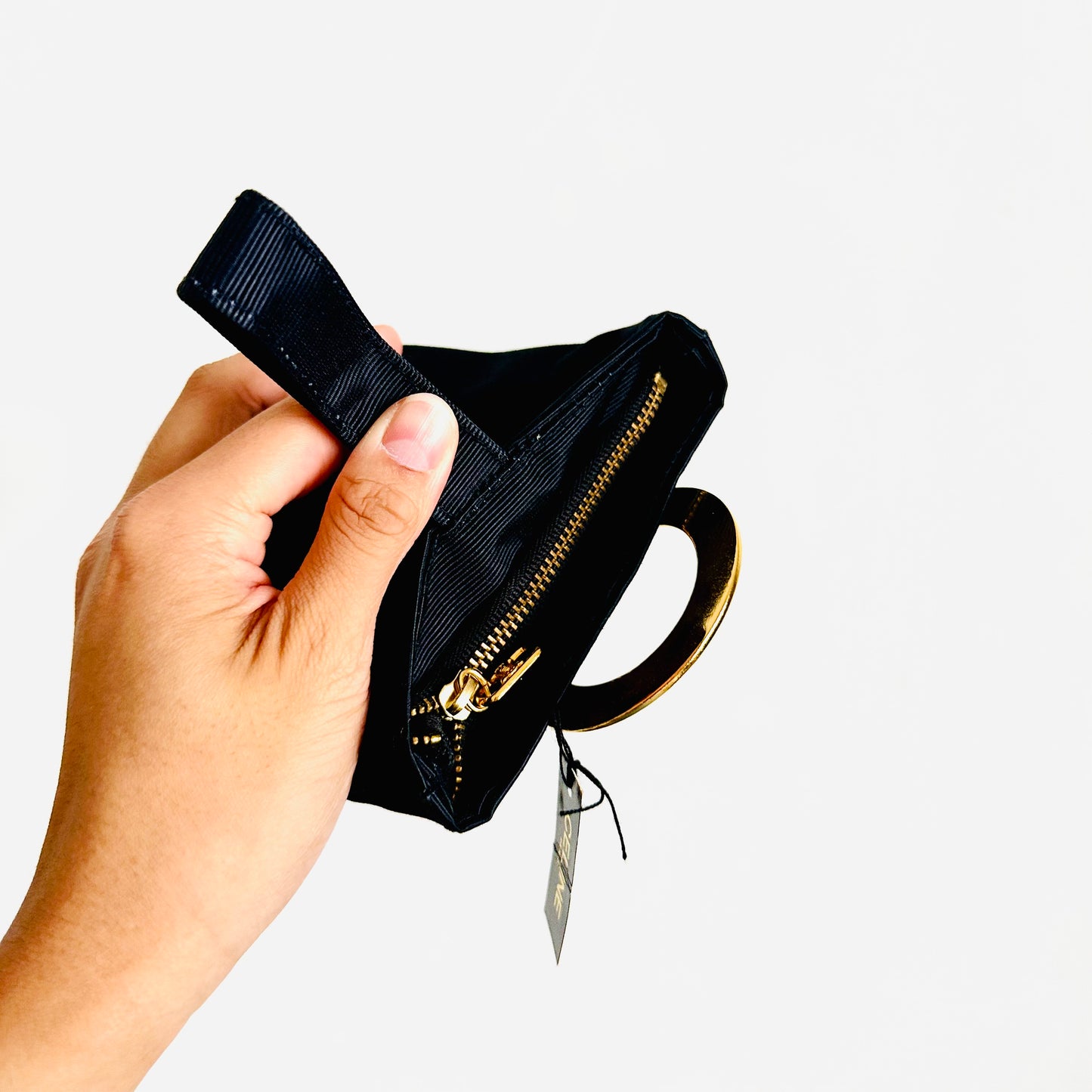 Celine Black GHW Arc De Triomphe Ring Monogram Logo Vintage Zip Mini Bag