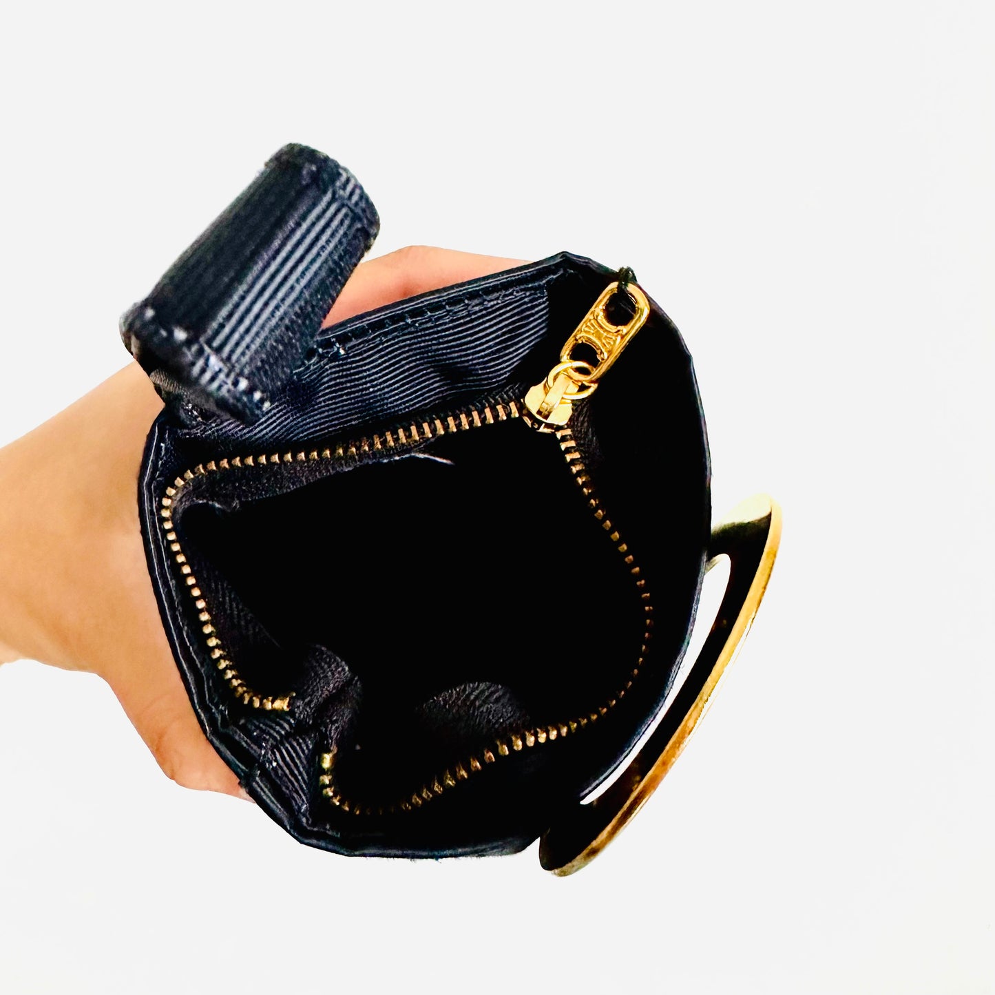 Celine Black GHW Arc De Triomphe Ring Monogram Logo Vintage Zip Mini Bag