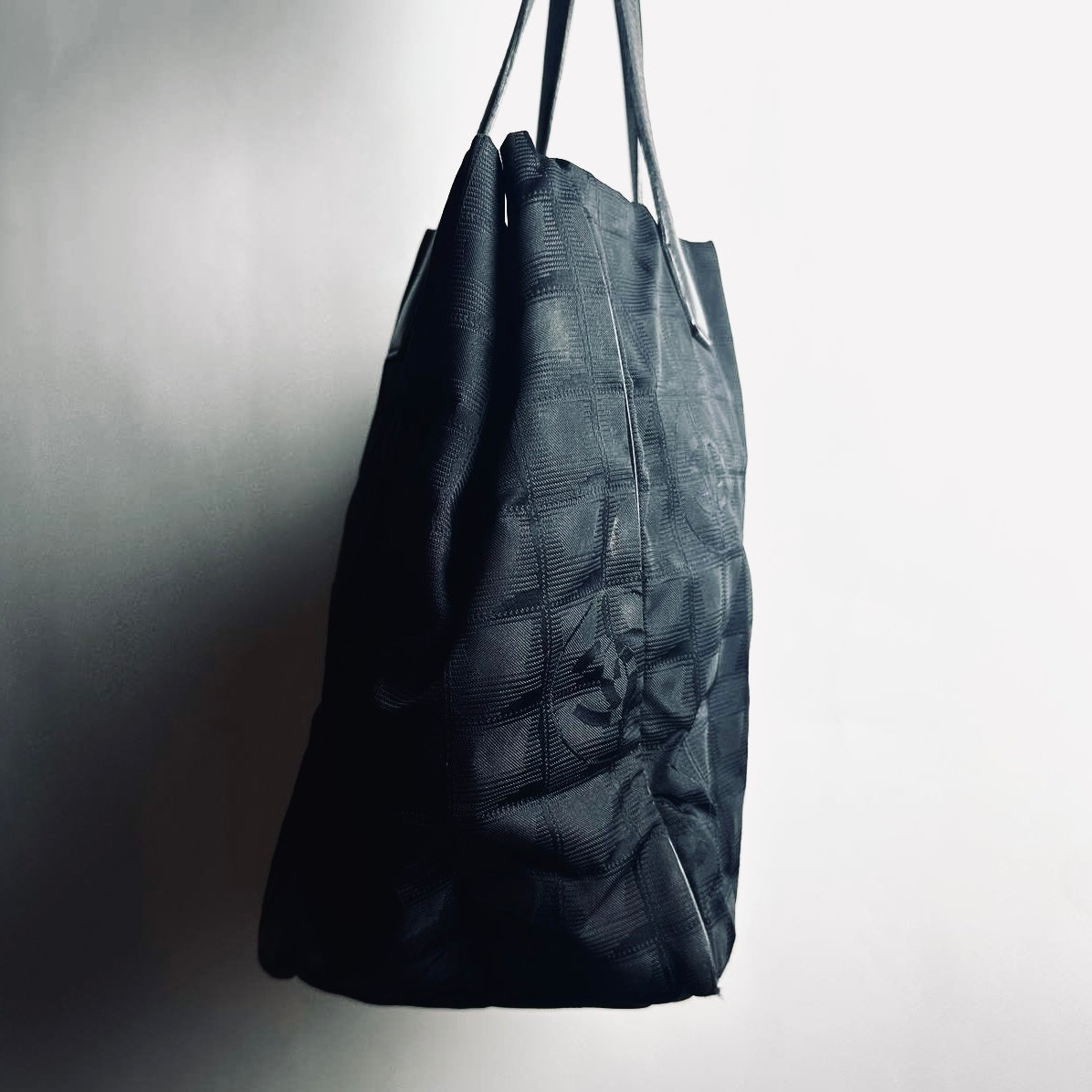 Chanel Black GHW Travel Line Quilted Jacquard Monogram Logo Shoulder Shopper Tote Bag 8s