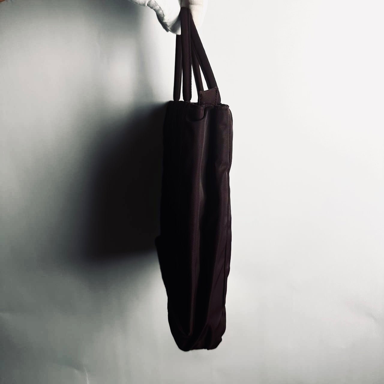 Prada Dark Burgundy Brown Tessuto City Monogram Logo Nylon Structured Shopper Tote Bag