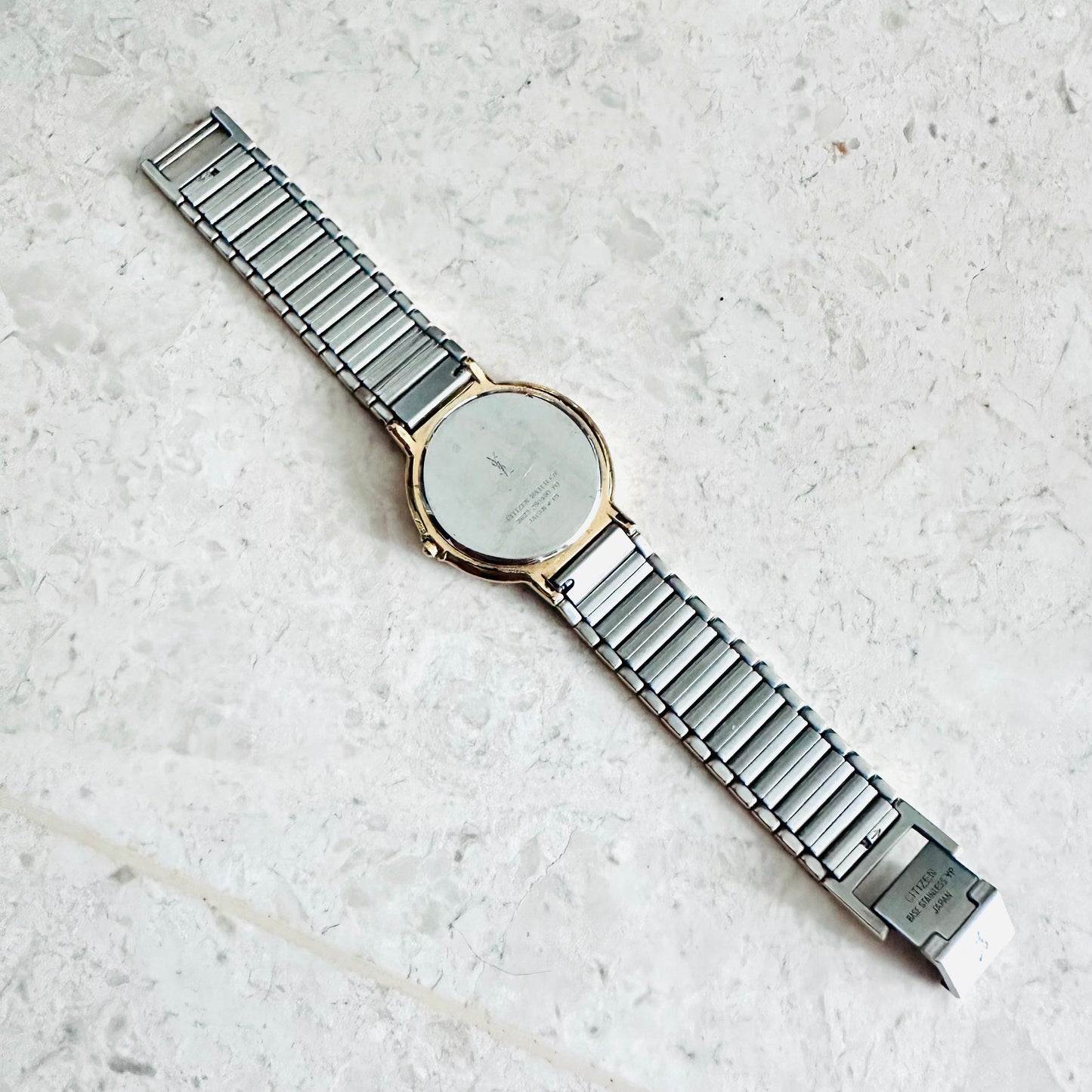 YSL Yves Saint Laurent Gold & Stainless Steel Round Monogram Logo Two Tone 30MM Quartz Watch