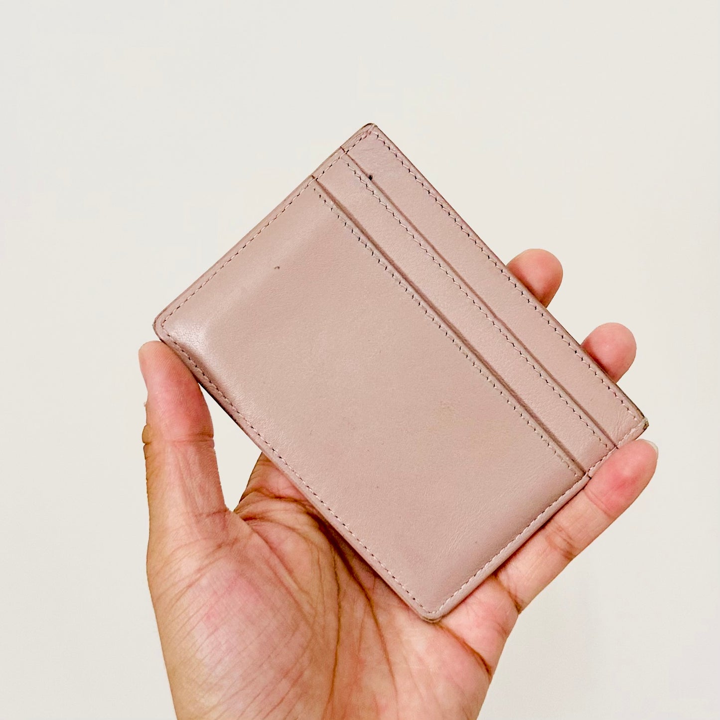 YSL Yves Saint Laurent Pale Pink GHW Cassandre Smooth Leather Cardholder Card Case Holder Wallet