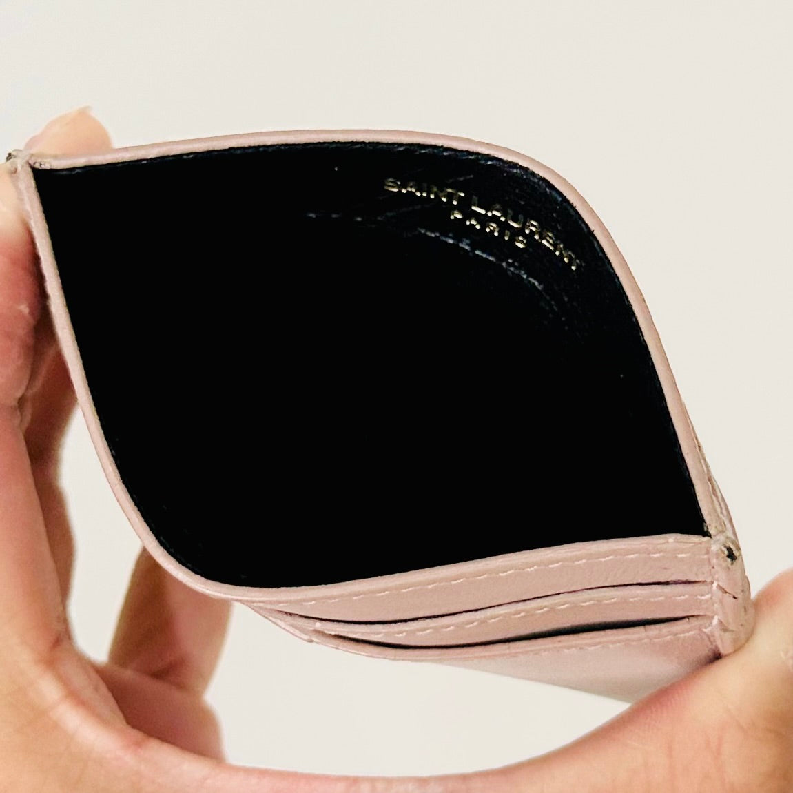 YSL Yves Saint Laurent Pale Pink GHW Cassandre Smooth Leather Cardholder Card Case Holder Wallet