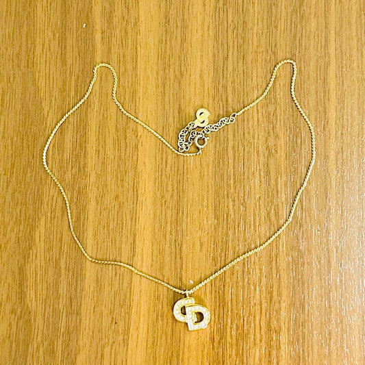 Christian Dior CD Gold & Crystals Giant Monogram Logo Signature Classic Chain Necklace