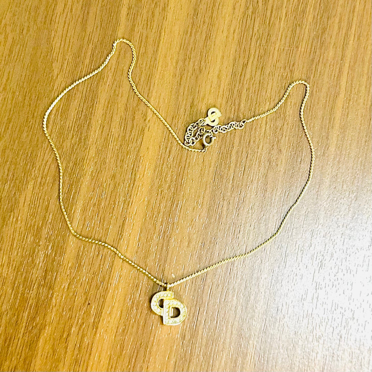 Christian Dior CD Gold & Crystals Giant Monogram Logo Signature Classic Chain Necklace