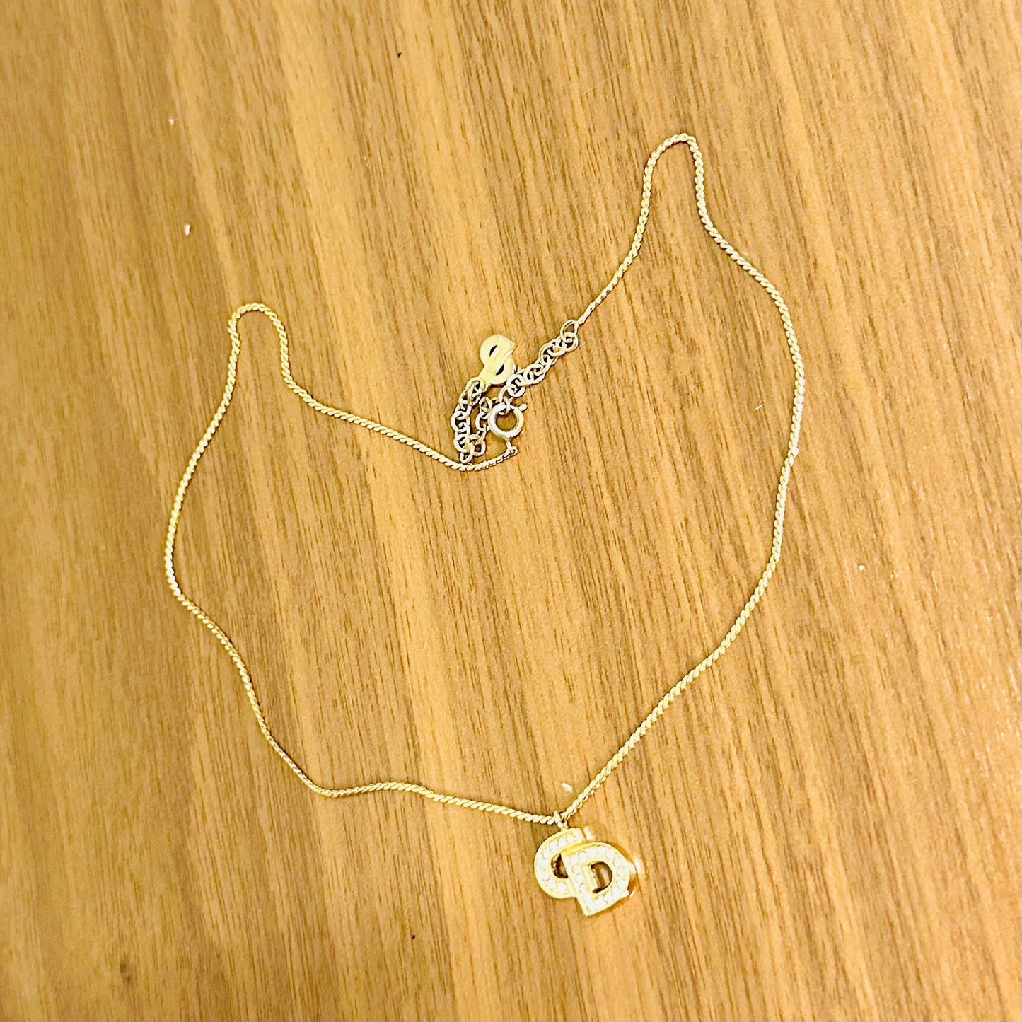 Christian Dior CD Gold & Crystals Giant Monogram Logo Signature Classic Chain Necklace