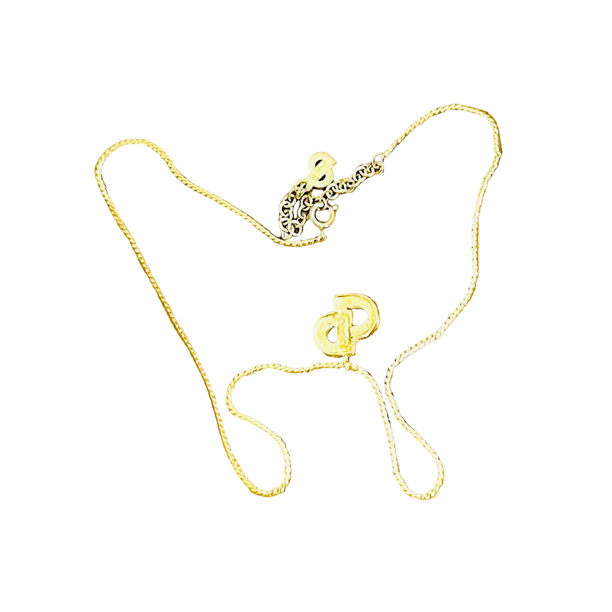 Christian Dior CD Gold & Crystals Giant Monogram Logo Signature Classic Chain Necklace