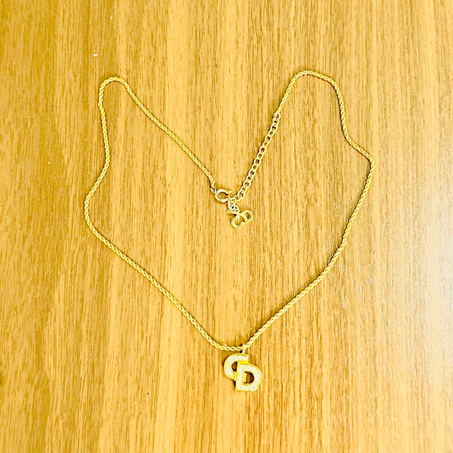Christian Dior Monogram Logo CD Giant Gold & Crystals Necklace