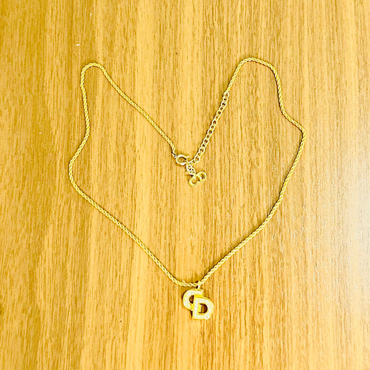 Christian Dior Monogram Logo CD Giant Gold & Crystals Necklace