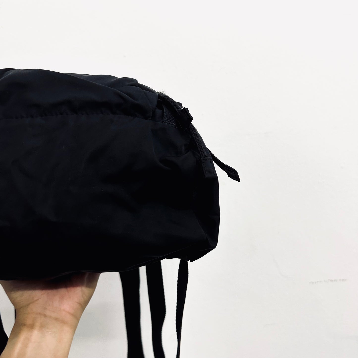 Prada Tessuto Black Classic Logo Nylon Flap Backpack Drawstring Bag
