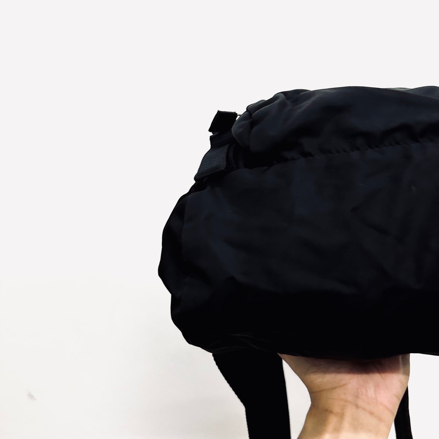 Prada Tessuto Black Classic Logo Nylon Flap Backpack Drawstring Bag