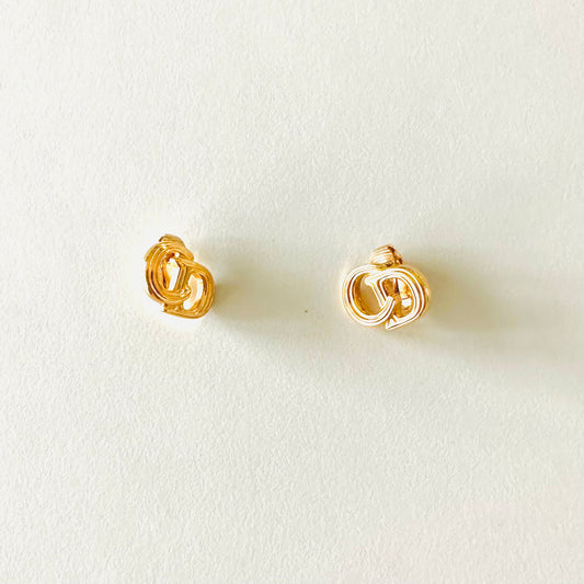 Christian Dior CD Giant Gold Monogram Logo Signature Classic Clip On Vintage Earrings