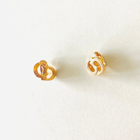 Christian Dior CD Giant Gold Monogram Logo Signature Classic Clip On Vintage Earrings