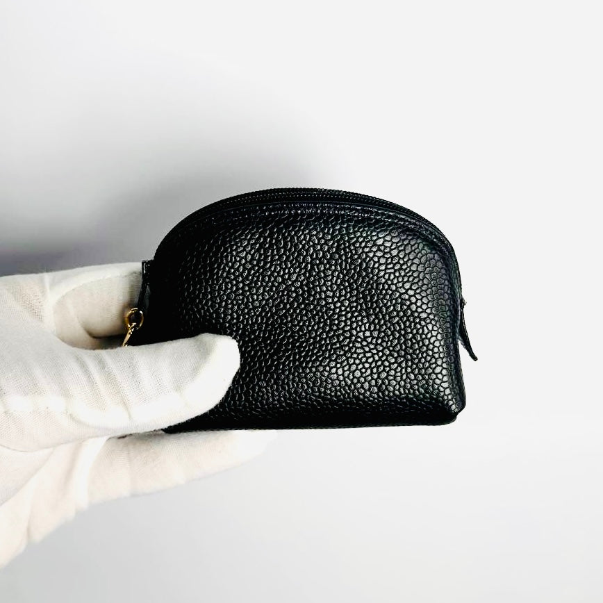 Chanel Black GHW Giant CC Logo Caviar Mini Zip Pouch Clutch Case