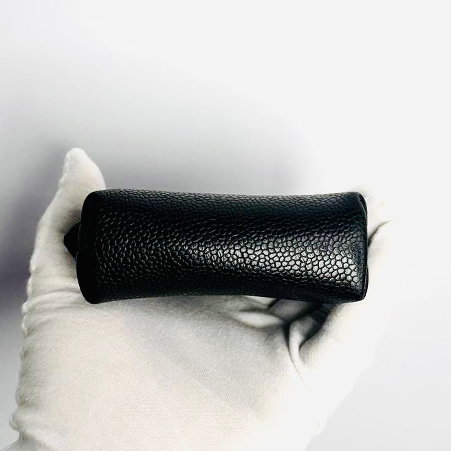 Chanel Black GHW Giant CC Logo Caviar Mini Zip Pouch Clutch Case