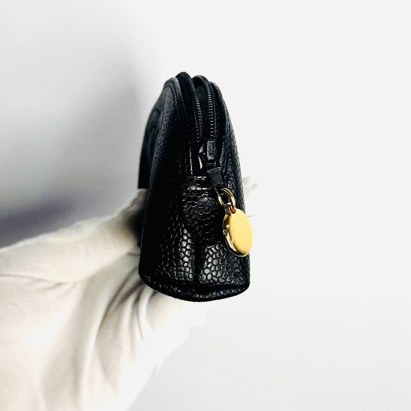 Chanel Black GHW Giant CC Logo Caviar Mini Zip Pouch Clutch Case
