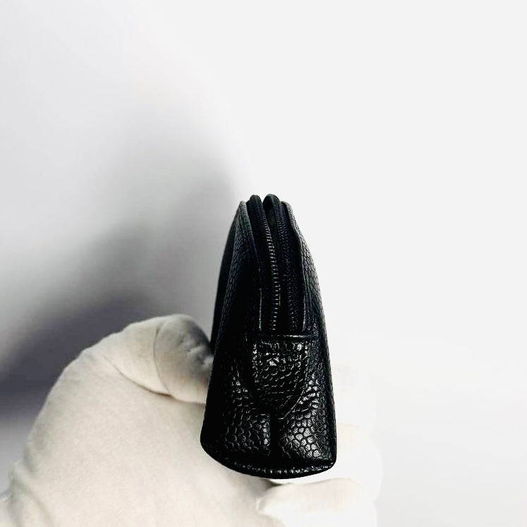 Chanel Black GHW Giant CC Logo Caviar Mini Zip Pouch Clutch Case