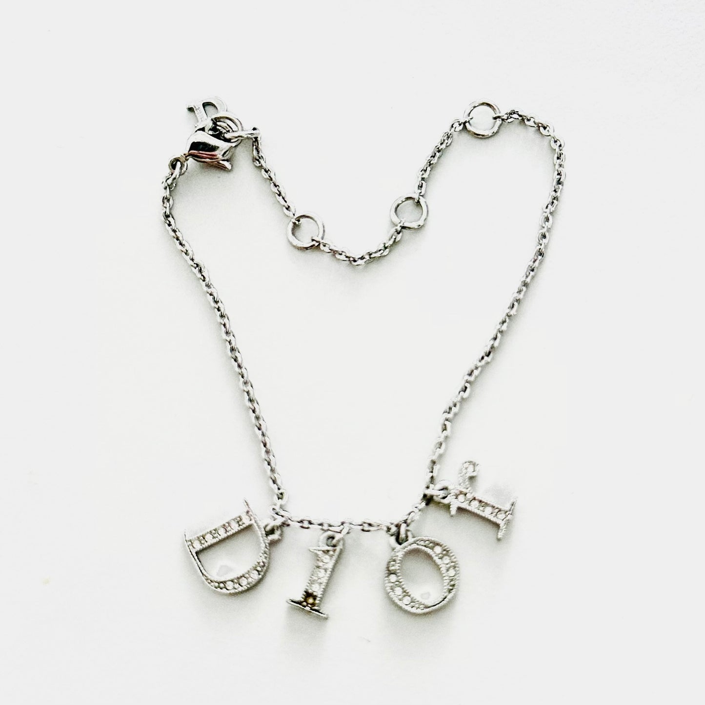 Christian Dior CD Signature Monogram Logo & Crystals Dangling Charms Bracelet