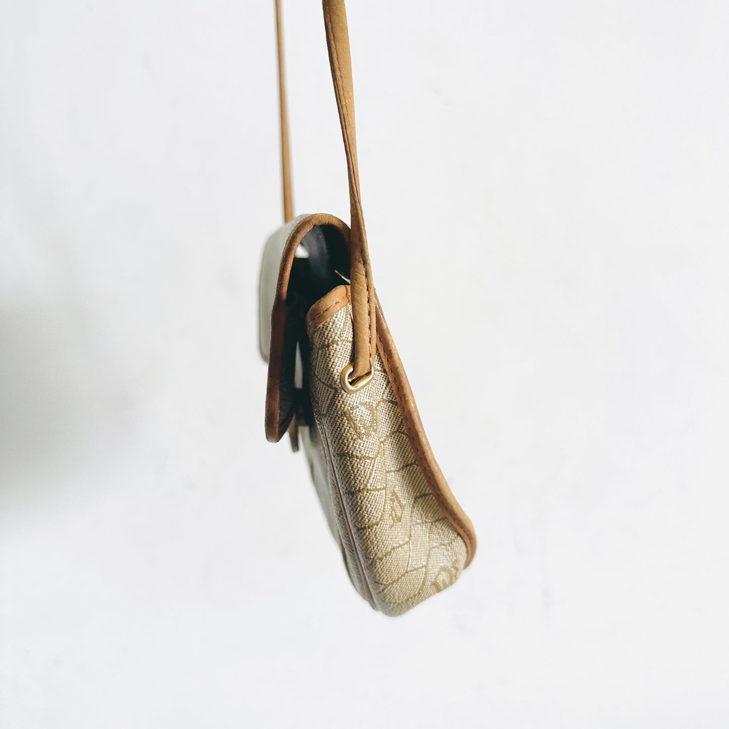Christian Dior CD Beige Honeycomb Oblique Monogram Logo Vintage Flap Small Shoulder Sling Bag