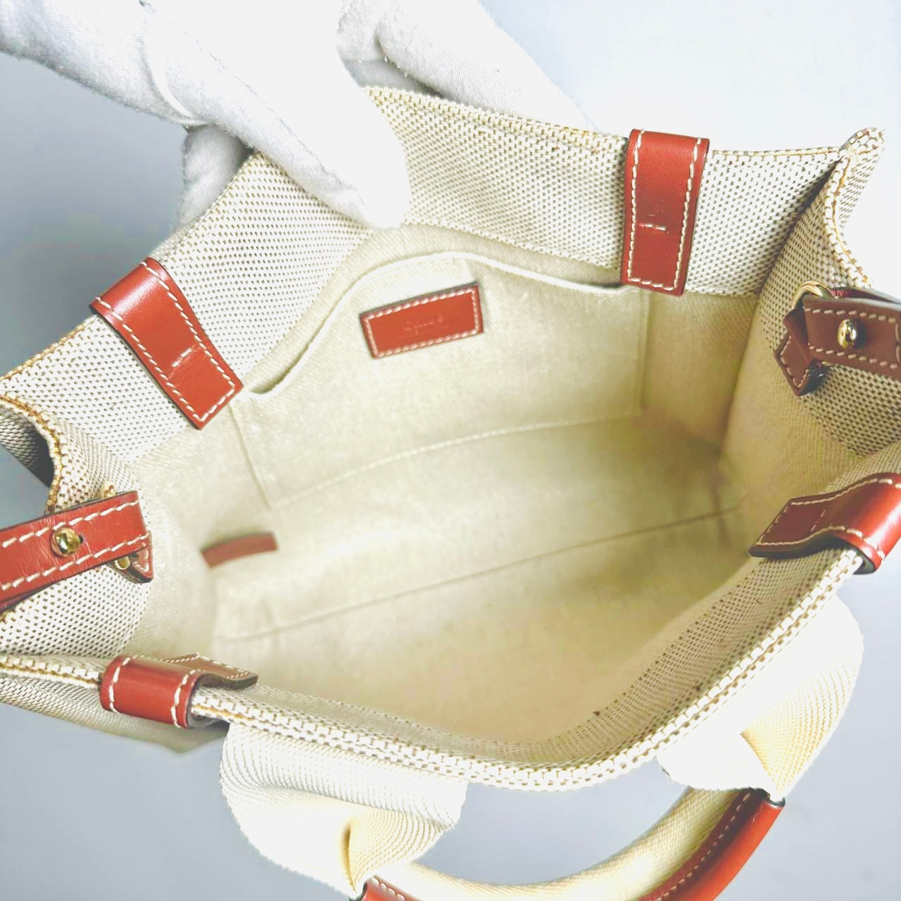 Chloe Woody Beige / Brown Monogram Logo 2-Way Small Shoulder Shopper Sling Tote Bag